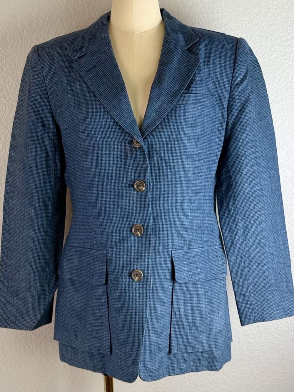 Lauren Ralph Lauren Women's Linen Navy Blue Lined Blazer Jacket size 10